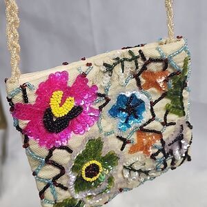 Pierre Urbach Sequin Beaded Evenin Bag with Braided Seed Bead Crossbody Vintage
